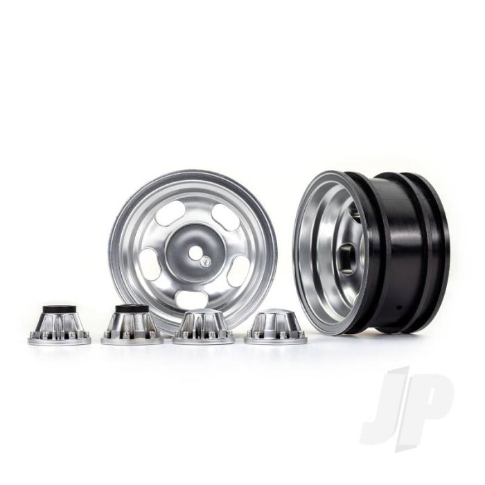 Traxxas Wheels, 2.2In, Satin Chrome (2)/ Center Caps (2) (Requires #8255A Extended Thread Stub Axle) (TRX8158) Traxxas Wheels, 2.2In, Satin Chrome (2)/ Center Caps (2) (Requires #8255A Extended Thread Stub Axle) (TRX8158)