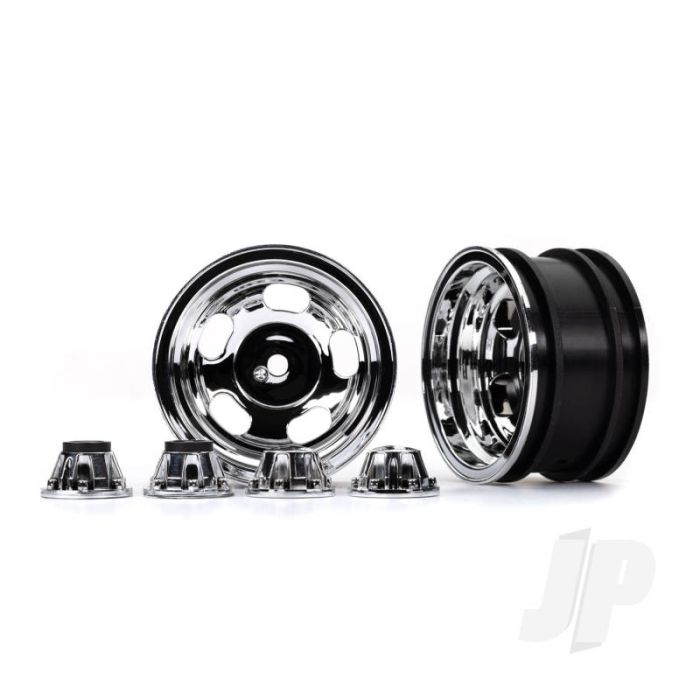 Traxxas Wheels, 2.2In, Chrome (2)/ Center Caps (2) (Requires #8255A Extended Thread Stub Axle) (TRX8158X) Traxxas Wheels, 2.2In, Chrome (2)/ Center Caps (2) (Requires #8255A Extended Thread Stub Axle) (TRX8158X)