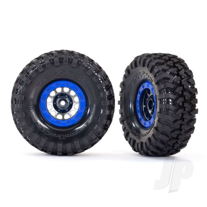 Traxxas Tyres And Wheels, Assembled, Glued (Method 105 1.9' Black Chrome, Blue Beadlock Style Wheels, Canyon Trail 4.6X1.9' Tyres, Foam Inserts) (1 Left, 1 Right) (TRX8182) Traxxas Tyres And Wheels, Assembled, Glued (Method 105 1.9' Black Chrome, Blue Beadlock Style Wheels, Canyon Trail 4.6X1.9' Tyres, Foam Inserts) (1 Left, 1 Right) (TRX8182)