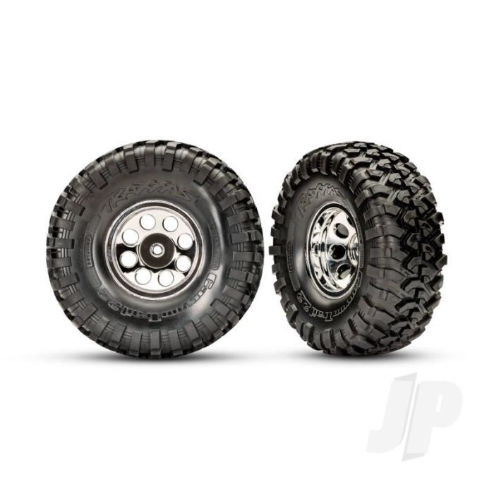 Traxxas Tires And Wheels, Assembled, Glued (2.2" Classic Chrome Wheels, Canyon Trail 5.3X2.2" Tires, Foam Inserts) (2) (Requires #8255A Extended Thread Stub Axle) (TRX8184) Traxxas Tires And Wheels, Assembled, Glued (2.2" Classic Chrome Wheels, Canyon Trail 5.3X2.2" Tires, Foam Inserts) (2) (Requires #8255A Extended Thread Stub Axle) (TRX8184)