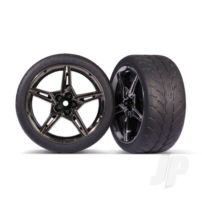 Traxxas Tyres And Wheels, Assembled, Glued (Split-Spoke Black Chrome Wheels,Ãâš1.9' Response Tyres) (Extra Wide, Rear) (2) (TRX9371) Traxxas Tyres And Wheels, Assembled, Glued (Split-Spoke Black Chrome Wheels,Ãâš1.9' Response Tyres) (Extra Wide, Rear) (2) (TRX9371)
