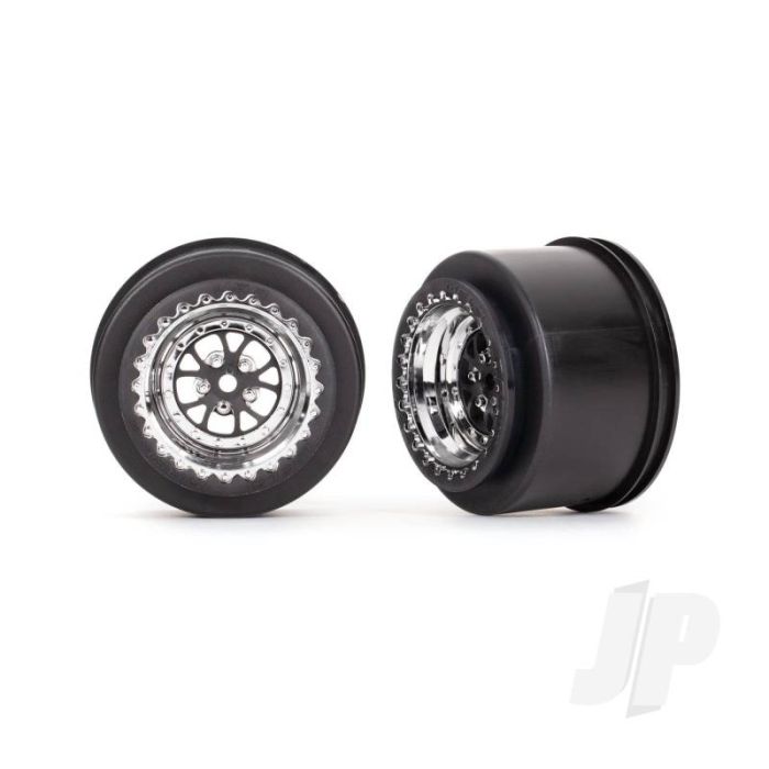 Traxxas Wheels, Weld Chrome With Black (Rear) (2) (TRX9473R) Traxxas Wheels, Weld Chrome With Black (Rear) (2) (TRX9473R)