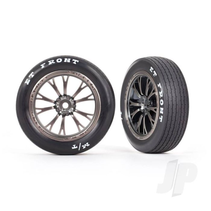 Traxxas Tyres & Wheels, Assembled, Glued (Weld Satin Black Chrome Wheels, Tyres, Foam Inserts) (Front) (2) (TRX9474A) Traxxas Tyres & Wheels, Assembled, Glued (Weld Satin Black Chrome Wheels, Tyres, Foam Inserts) (Front) (2) (TRX9474A)