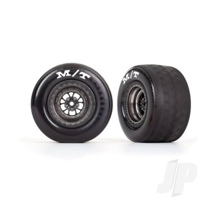 Traxxas Tyres & Wheels, Assembled, Glued (Weld Satin Black Chrome Wheels, Tyres, Foam Inserts) (Rear) (2) (TRX9475A) Traxxas Tyres & Wheels, Assembled, Glued (Weld Satin Black Chrome Wheels, Tyres, Foam Inserts) (Rear) (2) (TRX9475A)