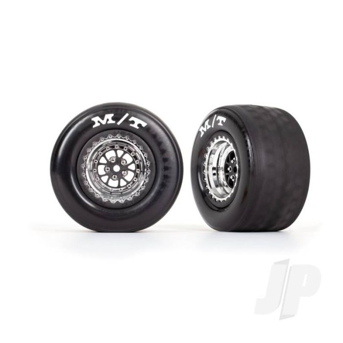 Traxxas Tyres & Wheels, Assembled, Glued (Weld Chrome With Black Wheels, Tyres, Foam Inserts) (Rear) (2) (TRX9475R) Traxxas Tyres & Wheels, Assembled, Glued (Weld Chrome With Black Wheels, Tyres, Foam Inserts) (Rear) (2) (TRX9475R)