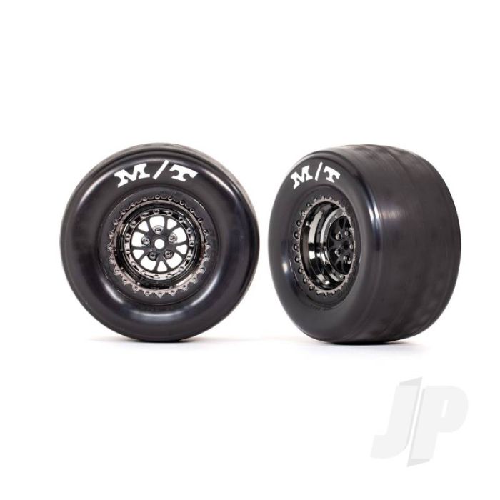 Traxxas Tyres & Wheels, Assembled, Glued (Weld Black Chrome Wheels, Tyres, Foam Inserts) (Rear) (2) (TRX9475X) Traxxas Tyres & Wheels, Assembled, Glued (Weld Black Chrome Wheels, Tyres, Foam Inserts) (Rear) (2) (TRX9475X)