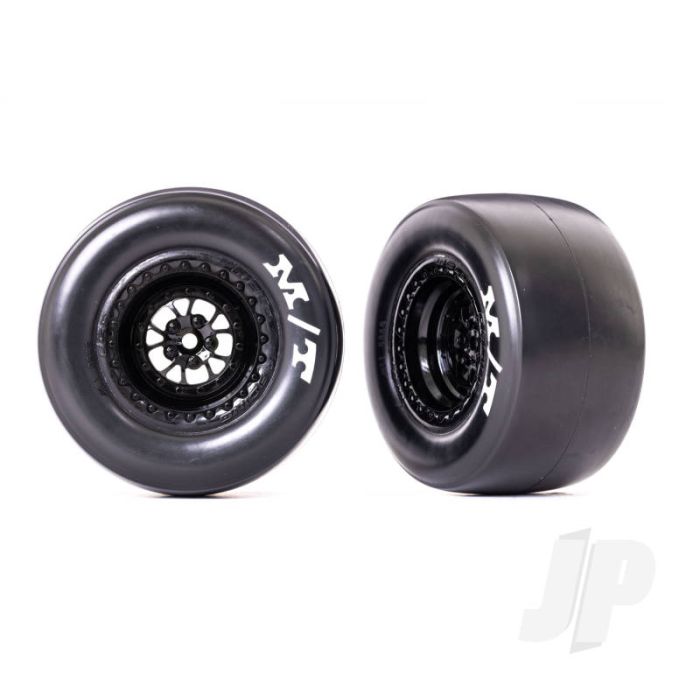 Traxxas Tyres & Wheels, Assembled, Glued (Weld Glossy Black Wheels, Mickey Thompson Drag Slicks, Sticky Compound, Foam Inserts) (Rear) (2) (TRX9476) Traxxas Tyres & Wheels, Assembled, Glued (Weld Glossy Black Wheels, Mickey Thompson Drag Slicks, Sticky Compound, Foam Inserts) (Rear) (2) (TRX9476)