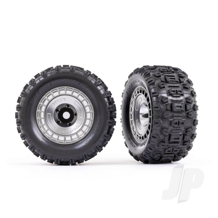 Traxxas Tyres And Wheels, Assembled, Glued (3.8In Satin Chrome Wheels, Satin Chrome Wheel Covers, Sledgehammer Tyres, Foam Inserts) (2) (TRX9572X) Traxxas Tyres And Wheels, Assembled, Glued (3.8In Satin Chrome Wheels, Satin Chrome Wheel Covers, Sledgehammer Tyres, Foam Inserts) (2) (TRX9572X)