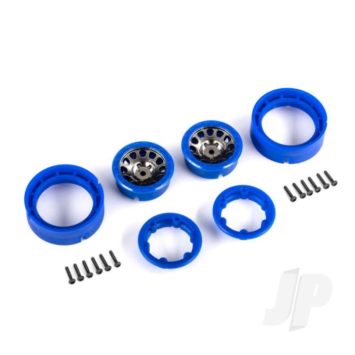 Traxxas Wheels, 1.0', Method Race Wheels 105 Beadlock (Satin Black Chrome With Blue Beadlock) (2) (TRX9781-BLKBL) Traxxas Wheels, 1.0', Method Race Wheels 105 Beadlock (Satin Black Chrome With Blue Beadlock) (2) (TRX9781-BLKBL)