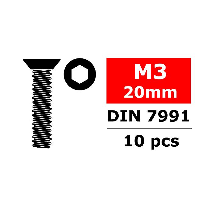 Corally Steel Screws M3 X 20mm Hex Flat Head 10 Pcs (C-3002-30-20) Corally Steel Screws M3 X 20mm Hex Flat Head 10 Pcs (C-3002-30-20)