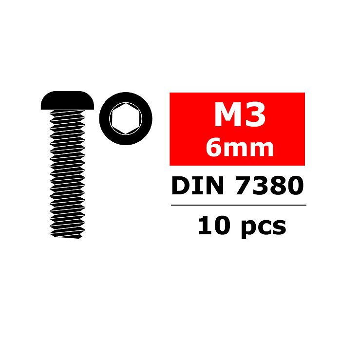 Corally Steel Screws M3 X 6mm Hex Button Head 10 Pcs (C-3003-30-06)