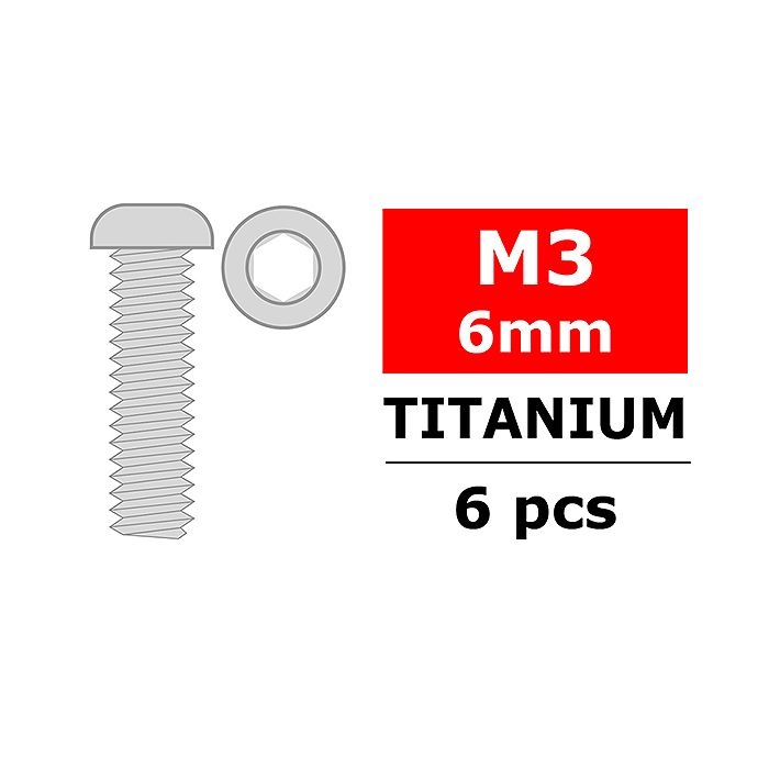Corally Titanium Screws M3 X 6mm Hex Button Head 6 P (C-3023-30-06) Corally Titanium Screws M3 X 6mm Hex Button Head 6 P (C-3023-30-06)