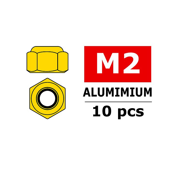 Corally Aluminium Nylstop Nut M2 Gold 10 Pcs (C-3106-20-0)