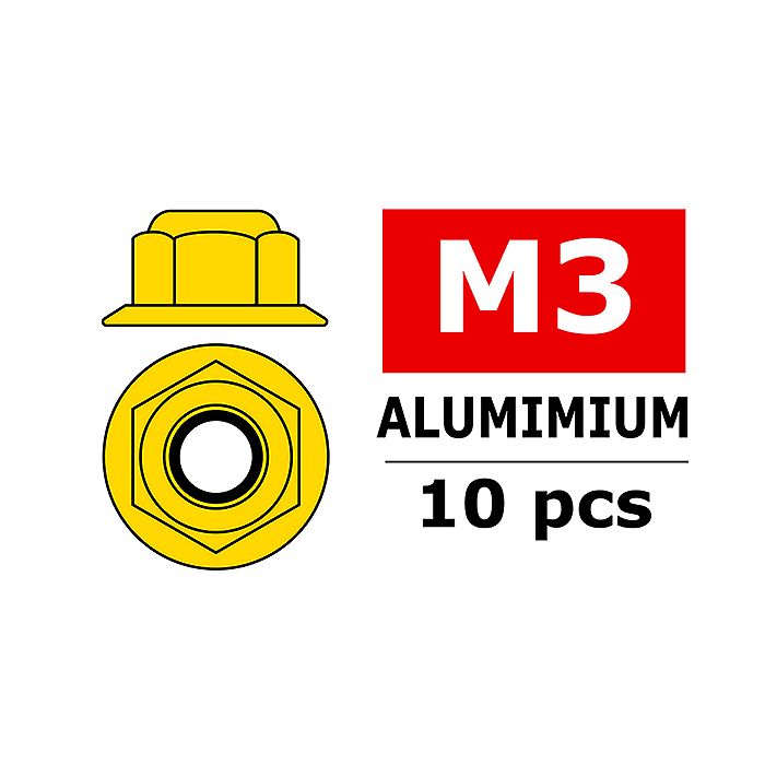 Corally Aluminium Nylstop Nut M3 Flanged Gold 10 P (C-3107-30-0) Corally Aluminium Nylstop Nut M3 Flanged Gold 10 P (C-3107-30-0)