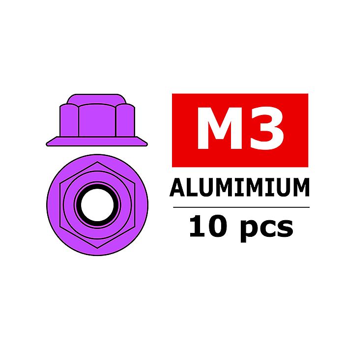 Corally Aluminium Nylstop Nut M3 Flanged Purple 10 (C-3107-30-2) Corally Aluminium Nylstop Nut M3 Flanged Purple 10 (C-3107-30-2)