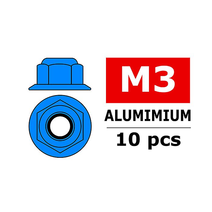 Corally Aluminium Nylstop Nut M3 Flanged Blue 10 P (C-3107-30-4) Corally Aluminium Nylstop Nut M3 Flanged Blue 10 P (C-3107-30-4)
