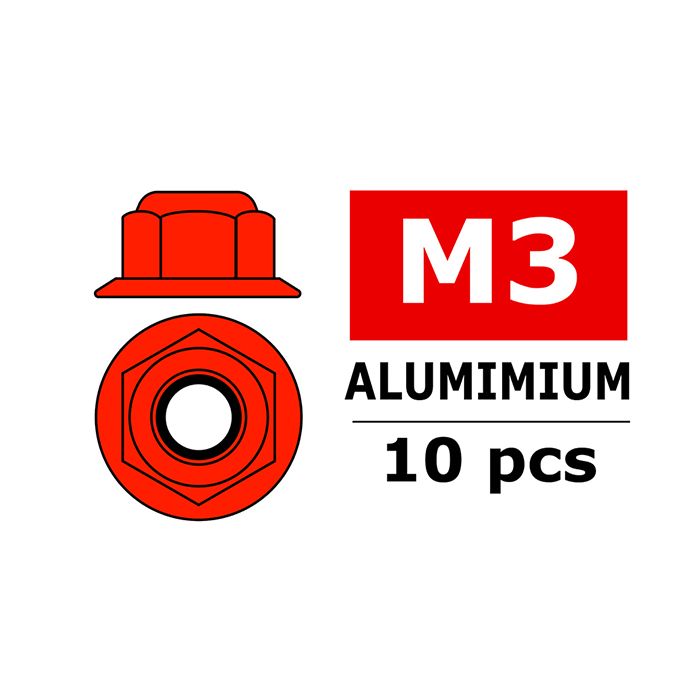 Corally Aluminium Nylstop Nut M3 Flanged Red 10 Pc (C-3107-30-5) Corally Aluminium Nylstop Nut M3 Flanged Red 10 Pc (C-3107-30-5)