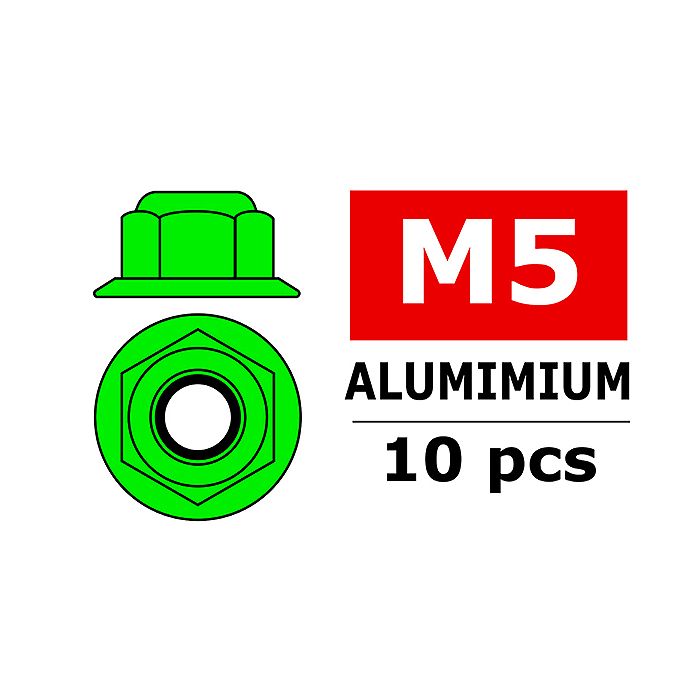 Corally Aluminium Nylstop Nut M5 Flanged Green 10 (C-3107-50-1) Corally Aluminium Nylstop Nut M5 Flanged Green 10 (C-3107-50-1)