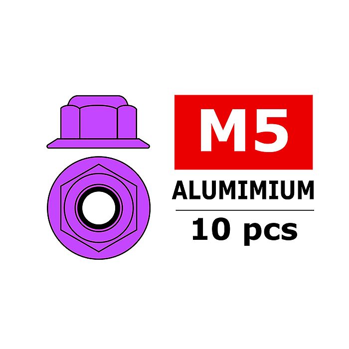 Corally Aluminium Nylstop Nut M5 Flanged Purple 10 (C-3107-50-2) Corally Aluminium Nylstop Nut M5 Flanged Purple 10 (C-3107-50-2)