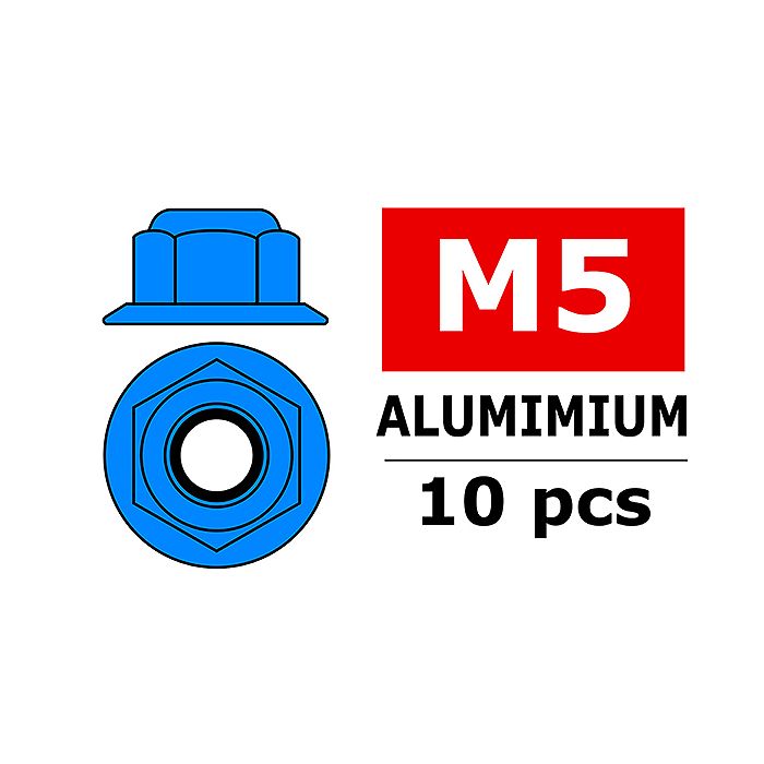 Corally Aluminium Nylstop Nut M5 Flanged Blue 10 P (C-3107-50-4) Corally Aluminium Nylstop Nut M5 Flanged Blue 10 P (C-3107-50-4)