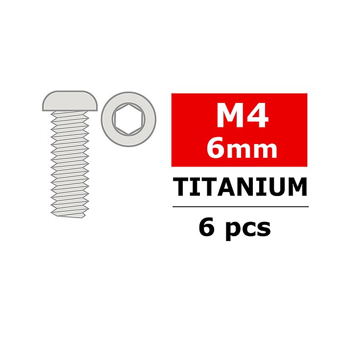 Corally Titanium Screws M4 X 6mm Hex Button Head 6 Pcs (C-34040) Corally Titanium Screws M4 X 6mm Hex Button Head 6 Pcs (C-34040)