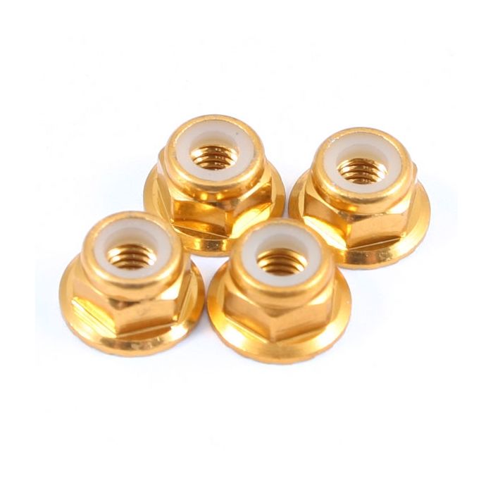 Fastrax M4 Gold Flanged Locknuts 4Pcs