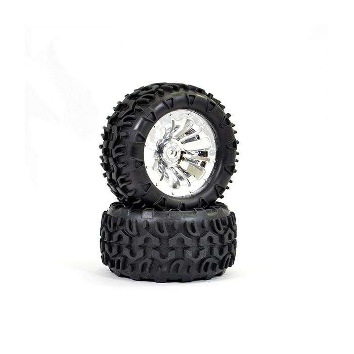FTX Carnage Mounted Wheel/Tyre Complete Pair - Chrome (FTX6310C) FTX Carnage Mounted Wheel/Tyre Complete Pair - Chrome (FTX6310C)