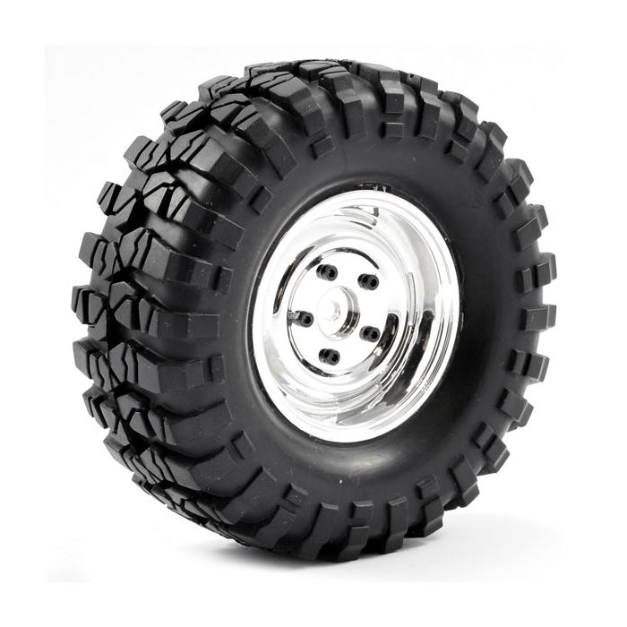 FTX Outback Pre-Mounted Steel Look Lug/Tyre (2) - Chrome (FTX8172C) FTX Outback Pre-Mounted Steel Look Lug/Tyre (2) - Chrome (FTX8172C)