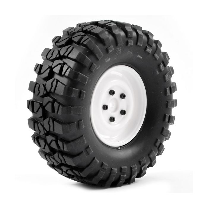 FTX Outback Pre-Mounted Steel Look Lug/Tyre (2) - White (FTX8172W) FTX Outback Pre-Mounted Steel Look Lug/Tyre (2) - White (FTX8172W)
