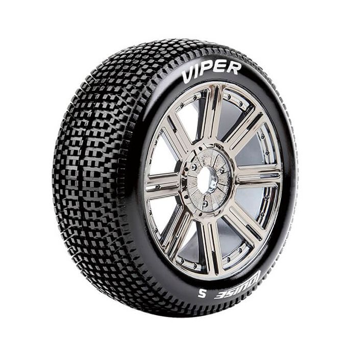Louise RC B-Viper 1:8 Fr/Rr Super Soft Hex 17mm Spoke Black Chrome (L-T3194VBC) Louise RC B-Viper 1:8 Fr/Rr Super Soft Hex 17mm Spoke Black Chrome (L-T3194VBC)