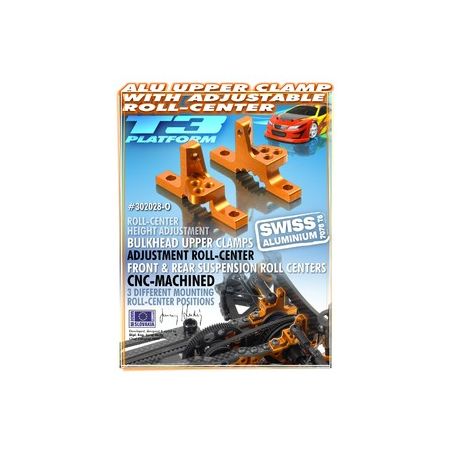 Xray T3 Alu Upper Clamp With Adj. Roll-Center (L+R) - Orange (XR302028-O)