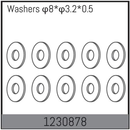 Absima 8*3.2*0.5 Washers (10) (AB1230878) Absima 8*3.2*0.5 Washers (10) (AB1230878)