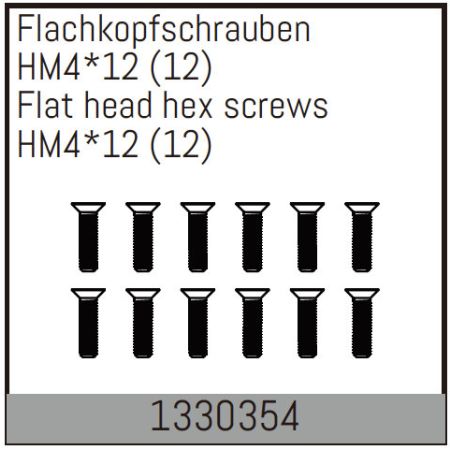 Absima Flat head hex fine pitch screws HM4*12/12 pcs