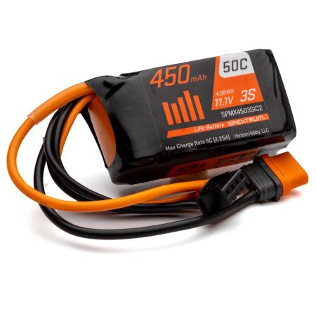 Spektrum 11.1V 450mAh 3S 50C LiPo Battery: IC2 (O-SPMX4503SIC2) Spektrum 11.1V 450mAh 3S 50C LiPo Battery: IC2 (O-SPMX4503SIC2)