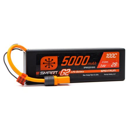 Spektrum 7.4V 5000mAh 2S 100C Smart G2 Hardcase LiPo Battery: IC5 (O-SPMX52S100H5)