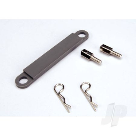 Traxxas Battery Hold-Down Plate (Grey) / Metal Posts (2 Pcs) / Body Clips (2 Pcs) (TRX3727A) Traxxas Battery Hold-Down Plate (Grey) / Metal Posts (2 Pcs) / Body Clips (2 Pcs) (TRX3727A)