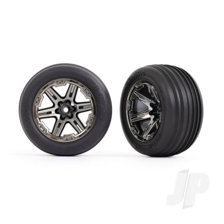 Traxxas Tyres & Wheels, Assembled, Glued (2.8') (Rxt Black Chrome Wheels, Ribbed Tyres, Foam Inserts) (Electric Front) (2) (TRX3771R) Traxxas Tyres & Wheels, Assembled, Glued (2.8') (Rxt Black Chrome Wheels, Ribbed Tyres, Foam Inserts) (Electric Front) (2) (TRX3771R)