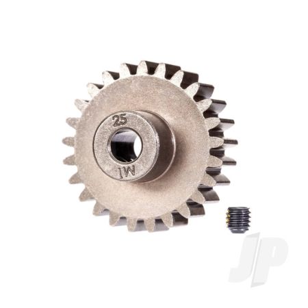 Traxxas Gear, 25-T Pinion (1.0 Metric Pitch) (Fits 5Mm Shaft)/ Set Screw (For Use Only With Steel Spur Gears) (TRX6492X) Traxxas Gear, 25-T Pinion (1.0 Metric Pitch) (Fits 5Mm Shaft)/ Set Screw (For Use Only With Steel Spur Gears) (TRX6492X)