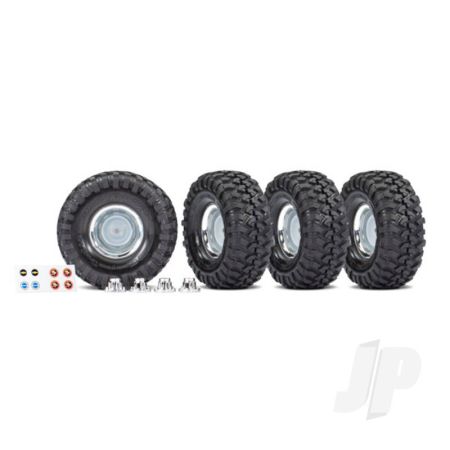 Traxxas Tyres And Wheels, Assembled, Glued (1.9' Chrome Wheels, Canyon Trail 4.6X1.9' Tyres) (4 Pcs)/ Centre Caps (4 Pcs)/ Decal Sheet (Requires #8255A Extended Stub Axle) (TRX8166X) Traxxas Tyres And Wheels, Assembled, Glued (1.9' Chrome Wheels, Canyon Trail 4.6X1.9' Tyres) (4 Pcs)/ Centre Caps (4 Pcs)/ Decal Sheet (Requires #8255A Extended Stub Axle) (TRX8166X)
