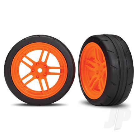Traxxas Orange Split-Spoke Tyres And Wheels (Pair) (TRX8373A)