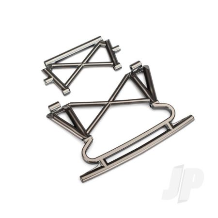 Traxxas Bumper, Front / Bumper Support (Satin Black Chrome-Plated) (TRX8535X) Traxxas Bumper, Front / Bumper Support (Satin Black Chrome-Plated) (TRX8535X)