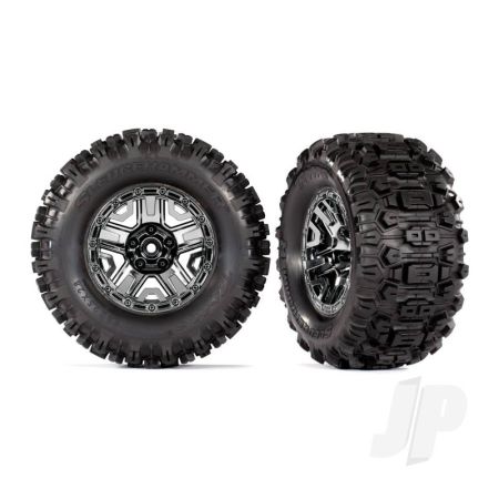 Traxxas Tyres And Wheels, Assembled, Glued (Black Chrome 2.8In Wheels, Sledgehammer Tyres, Foam Inserts) (2 Pcs) (Tsm Rated) (TRX9072) Traxxas Tyres And Wheels, Assembled, Glued (Black Chrome 2.8In Wheels, Sledgehammer Tyres, Foam Inserts) (2 Pcs) (Tsm Rated) (TRX9072)