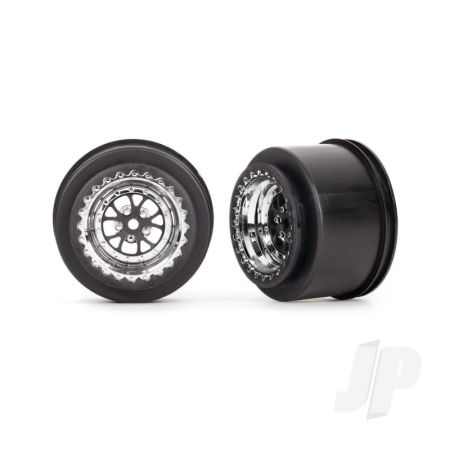 Traxxas Wheels, Weld Chrome With Black (Rear) (2) (TRX9473R) Traxxas Wheels, Weld Chrome With Black (Rear) (2) (TRX9473R)