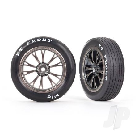 Traxxas Tyres & Wheels, Assembled, Glued (Weld Satin Black Chrome Wheels, Tyres, Foam Inserts) (Front) (2) (TRX9474A) Traxxas Tyres & Wheels, Assembled, Glued (Weld Satin Black Chrome Wheels, Tyres, Foam Inserts) (Front) (2) (TRX9474A)