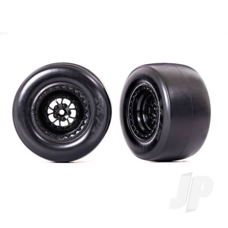 Traxxas Tyres & Wheels, Assembled, Glued (Weld Glossy Black Wheels, Mickey Thompson Et Drag Slicks, Smoke, Foam Inserts) (Rear) (2) (TRX9477)