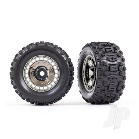 Traxxas Tyres And Wheels, Assembled, Glued (3.8In Black Chrome Wheels, Black Chrome Wheel Covers, Sledgehammer Tyres, Foam Inserts) (2) (TRX9572T) Traxxas Tyres And Wheels, Assembled, Glued (3.8In Black Chrome Wheels, Black Chrome Wheel Covers, Sledgehammer Tyres, Foam Inserts) (2) (TRX9572T)