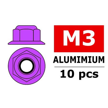 Corally Aluminium Nylstop Nut M3 Flanged Purple 10 (C-3107-30-2) Corally Aluminium Nylstop Nut M3 Flanged Purple 10 (C-3107-30-2)