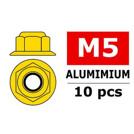 Corally Aluminium Nylstop Nut M5 Flanged Gold 10 P (C-3107-50-0) Corally Aluminium Nylstop Nut M5 Flanged Gold 10 P (C-3107-50-0)