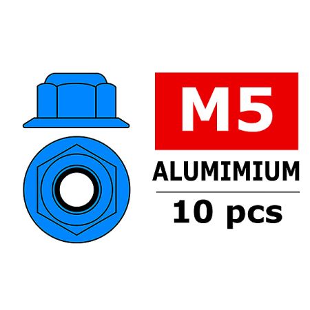 Corally Aluminium Nylstop Nut M5 Flanged Blue 10 P (C-3107-50-4) Corally Aluminium Nylstop Nut M5 Flanged Blue 10 P (C-3107-50-4)