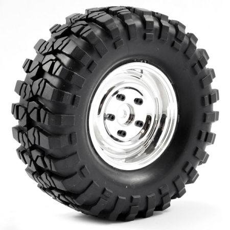 FTX Outback Pre-Mounted Steel Look Lug/Tyre (2) - Chrome (FTX8172C) FTX Outback Pre-Mounted Steel Look Lug/Tyre (2) - Chrome (FTX8172C)